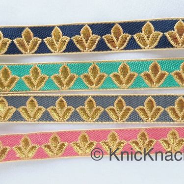 Salmon Pink and Gold Floral Jacquard Trim, Trim By 4 Yards, Craft Decorative Ribbon